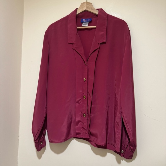 Women’s Vintage H.E.R 80’s Button Down Long Sleeve Collared Blouse Size Large - Picture 3 of 16